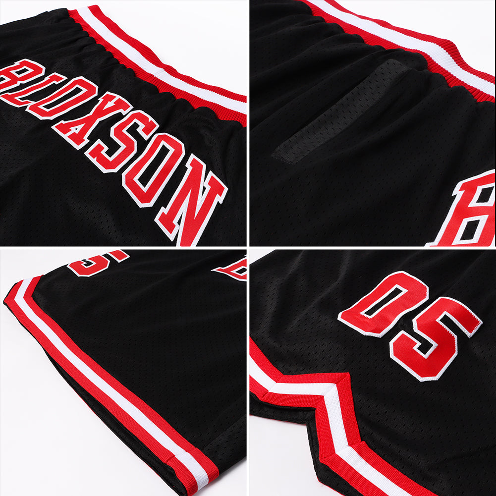 Custom Teal White-Red Authentic Throwback Basketball Shorts